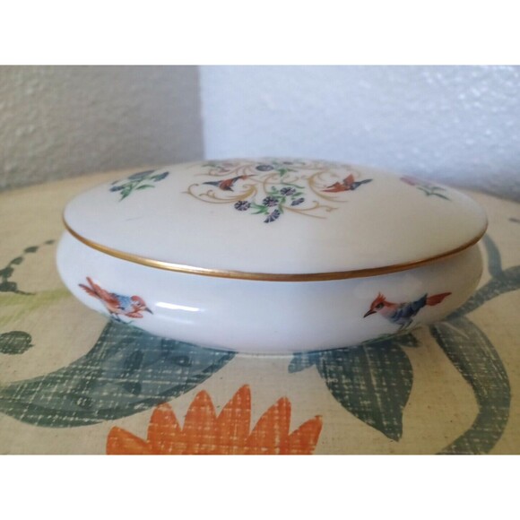 Vintage Rochard Limoges France Porcelain Dresser Trinket Box Bird of Paradise - Picture 3 of 11